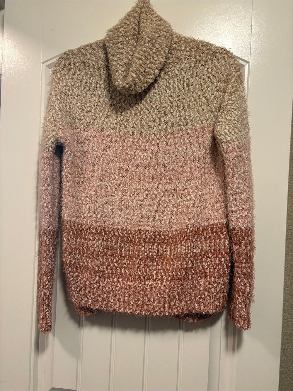 LC Lauren Conrad Three-Tone Chunky Turtleneck Sweater in Tan, Pink & Brown